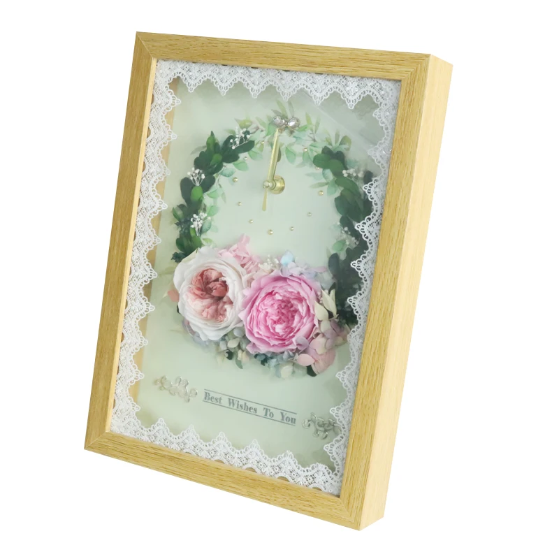 2023 New Style Wholesale Preserved Flower rose Dried flower clock picture frames For Living Room Decoration Party  And Gift