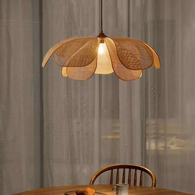 Japanese-style living room rattan chandelier living room pendant light Zen tea room petal lamps