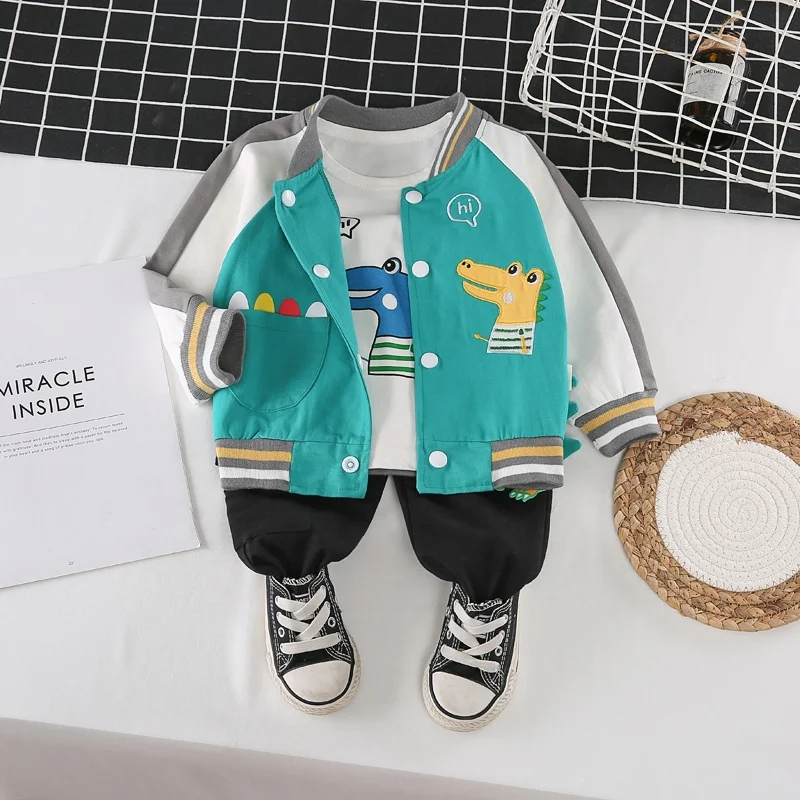 Wholesale A Line Arabic Children Pattern Free Hand Embroidery Designs A three-piece baseball suit baby boy clothes set