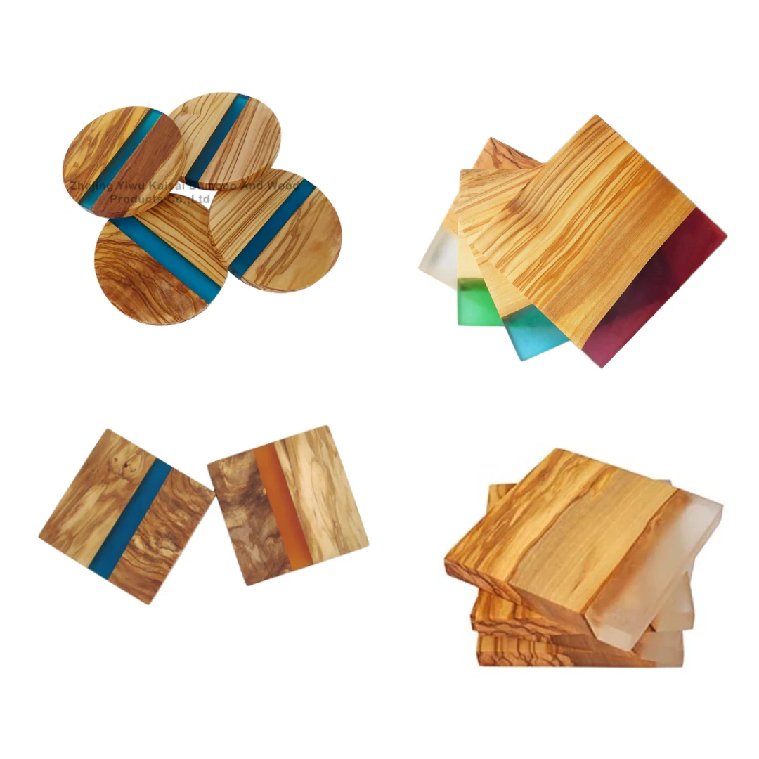 Квадратные подставки из оливкового дерева с кромкой из эпоксидной смолы, подставка из оливкового дерева