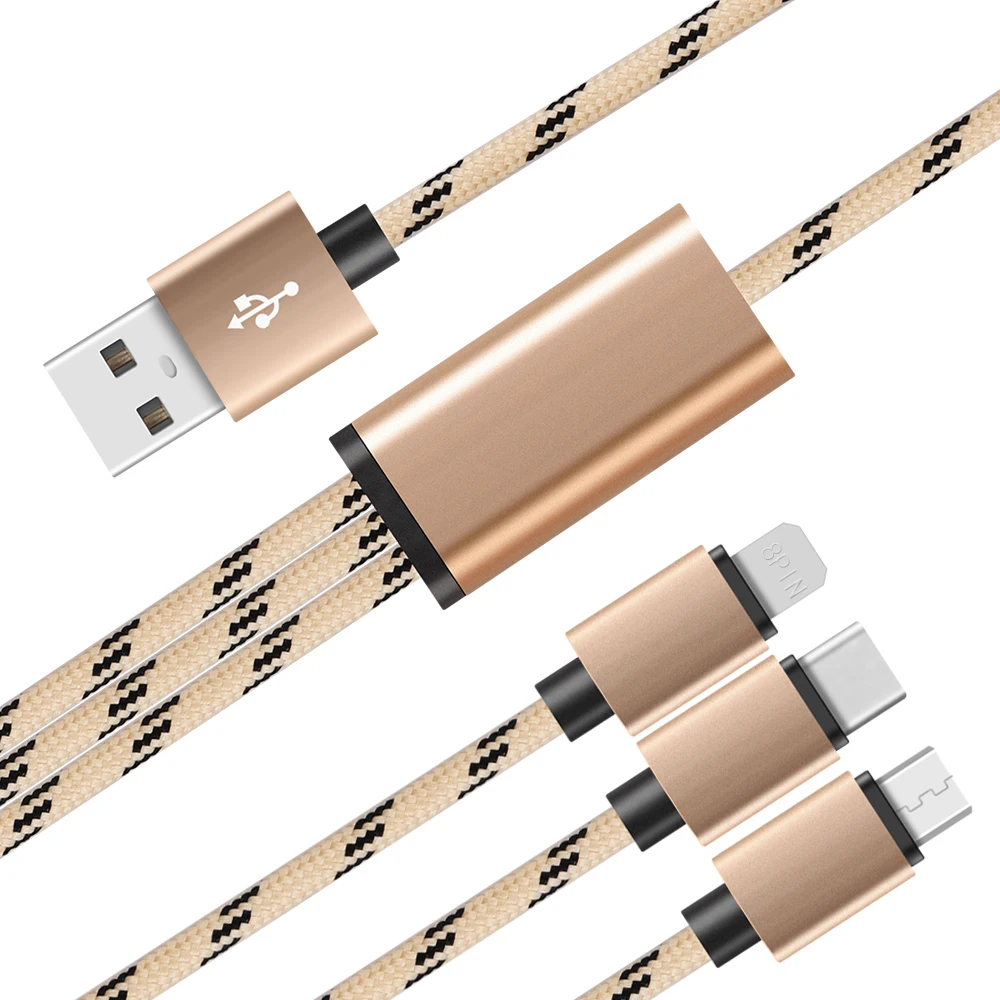 3 in 1 USB Cable IOS Android Smart Phone Travel Phone Cable 1200MM 2.4A Mobile Phone Fast Charging Braided Cable with Box