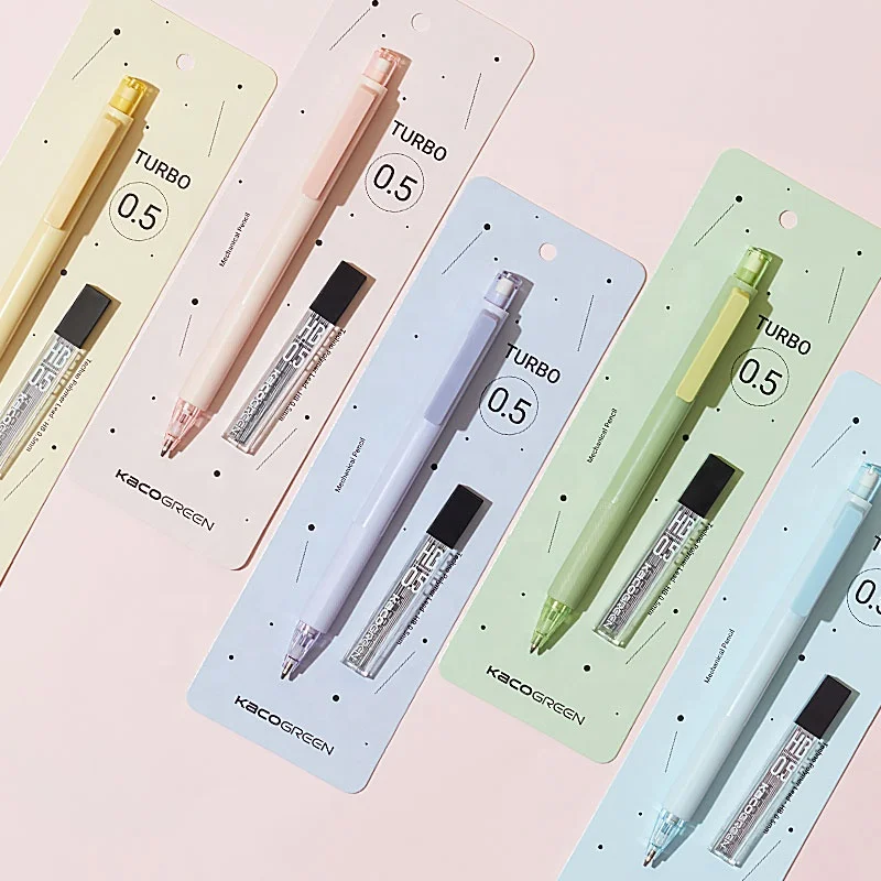 KACO TURBO Green Color Barrel Mechanical Pencils, Cute Pastel Pencils 0.5mm with 1 Tube HB Lead Refills