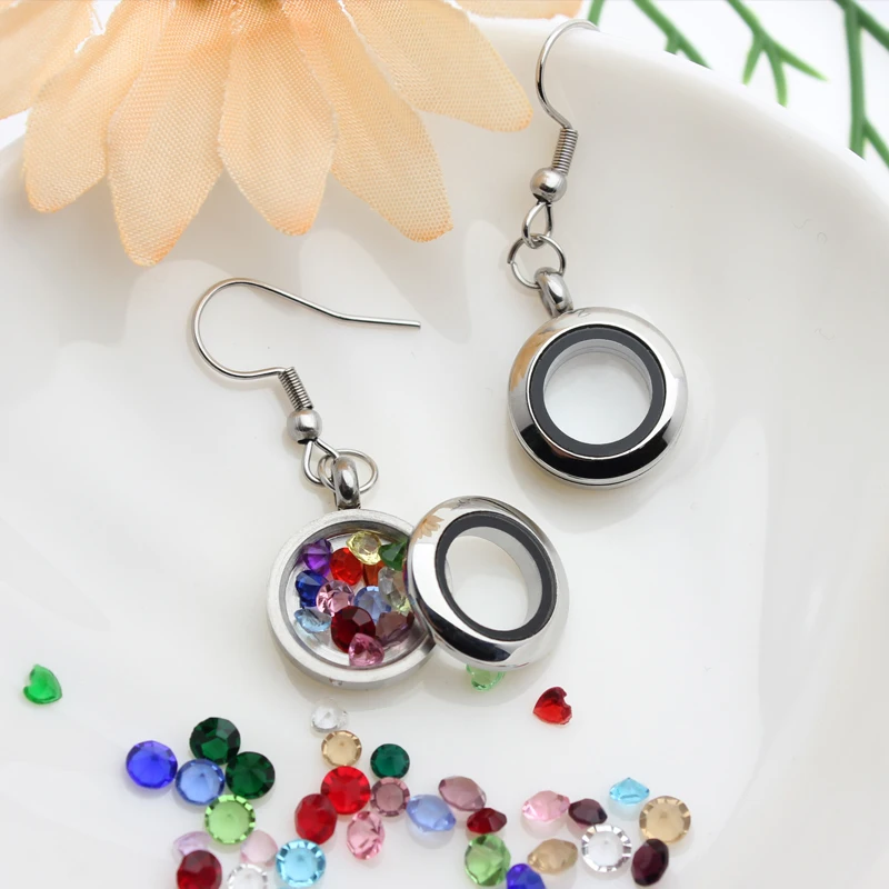 Wholesale 15mm/17mm Stainless Steel Twist Screw  Closure Glass Stainless Steel Back Earring With Glass Floating  Locket /Pair