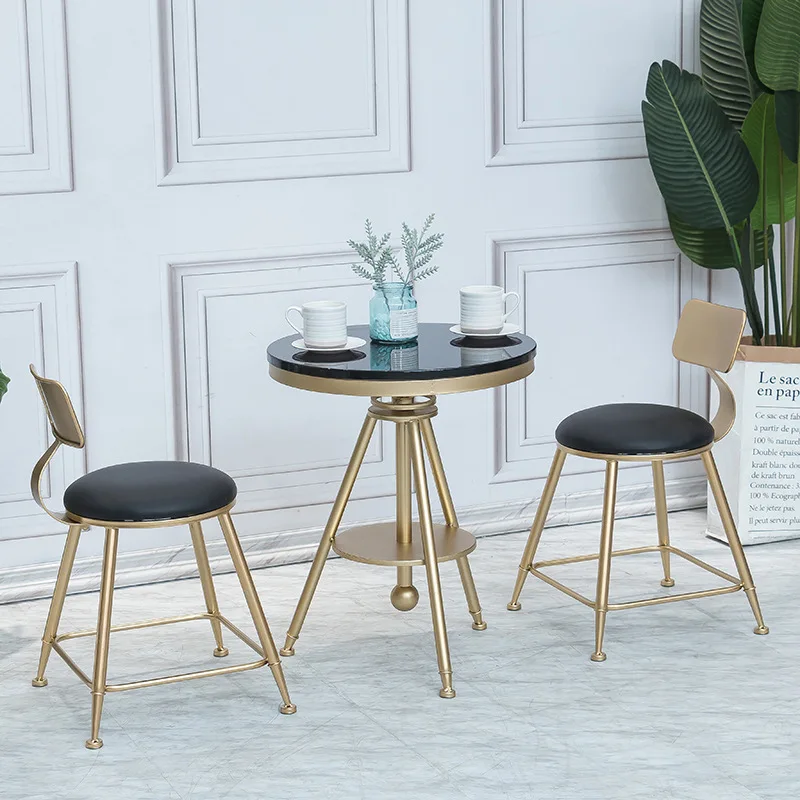 Nordic Celebrity Marble Dinner Back Makeup Chair Coffee Shop Milk Tea Shop Leisure Bar Small Round Table And Chair Combination