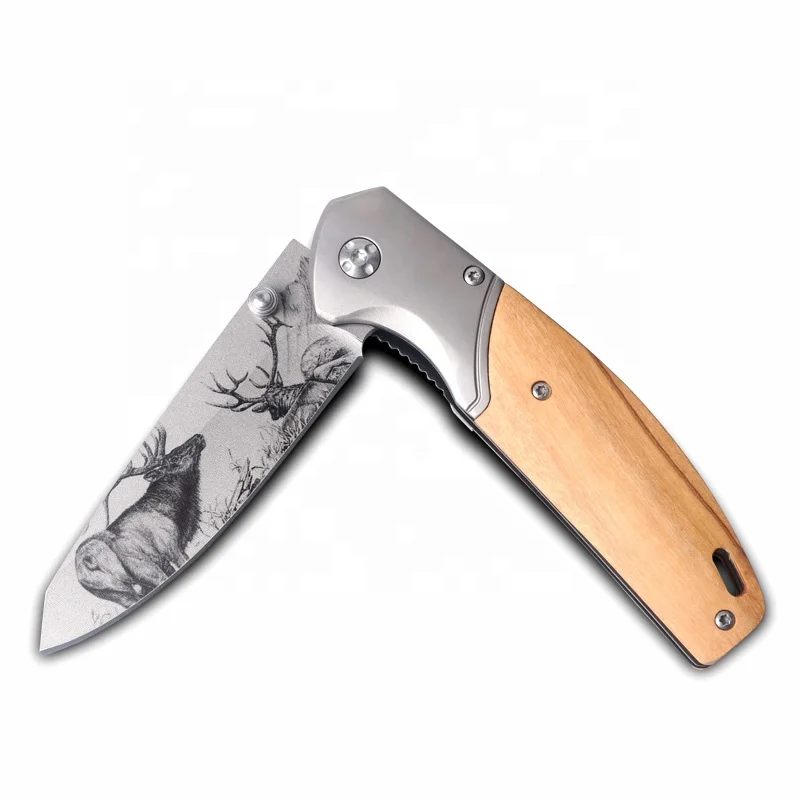 Keensun CL0655 Wooden Handle Folding Pocket Knife for Survival Combat Knife Steel Quick-change Aluminum