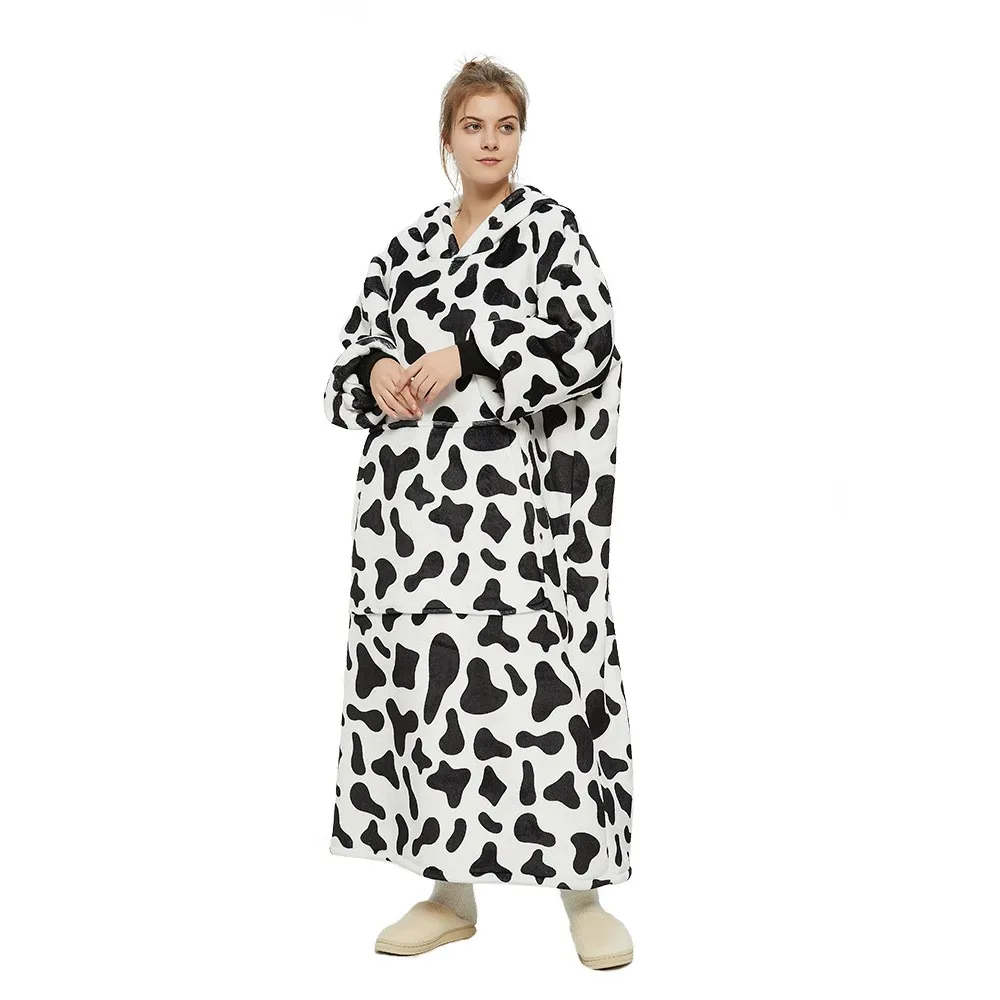 Supply home oversized cow pajamas hooded 100%polyester winter warm pajamas