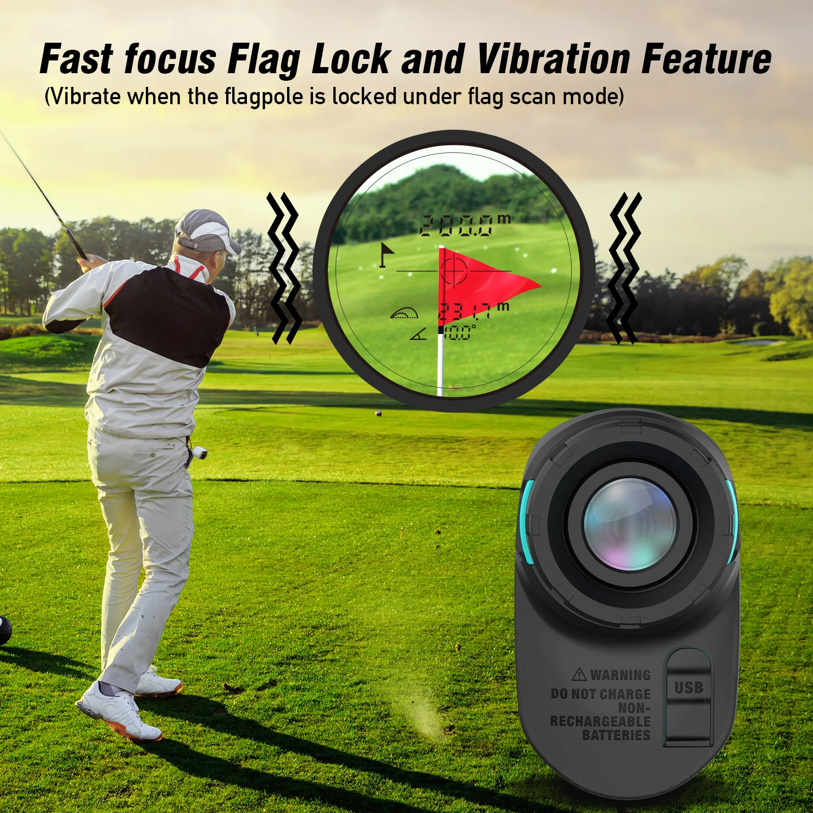 Mileseey PF260 Golf Distance Meter 600M Laser Rangefinder Rechargeable Golf Rangefinder with Slope