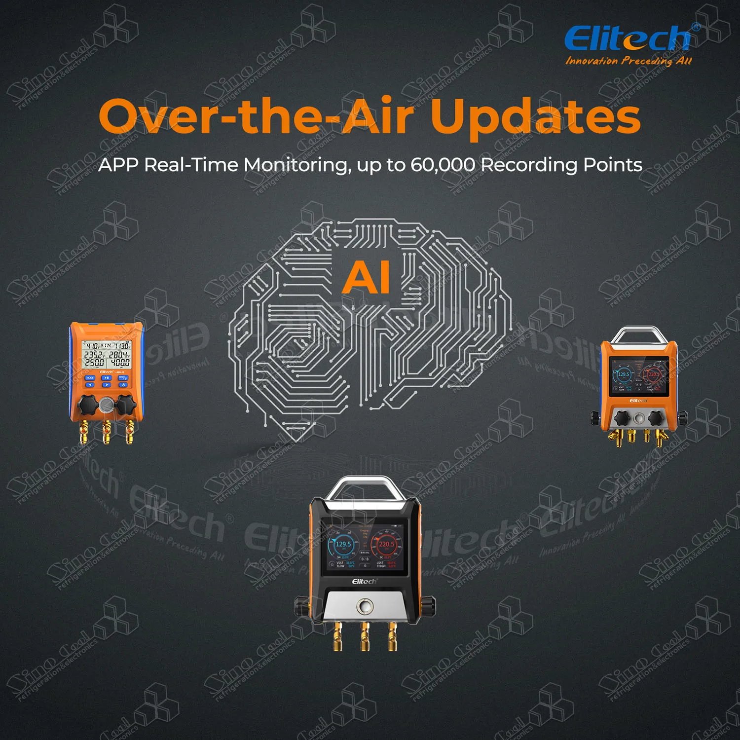 Elitech MS-2000 Smart Touch Screen Smart HVAC Digital Bluetooth Manifold Gauge 2 Valves