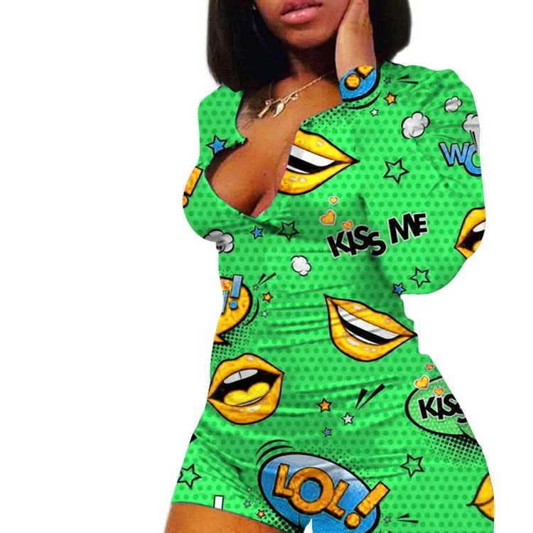 9046 Kiss Me Lovely Romper Sleepwear LOL Womens Onesie Pyjama Long Sleeve Onesie for Women