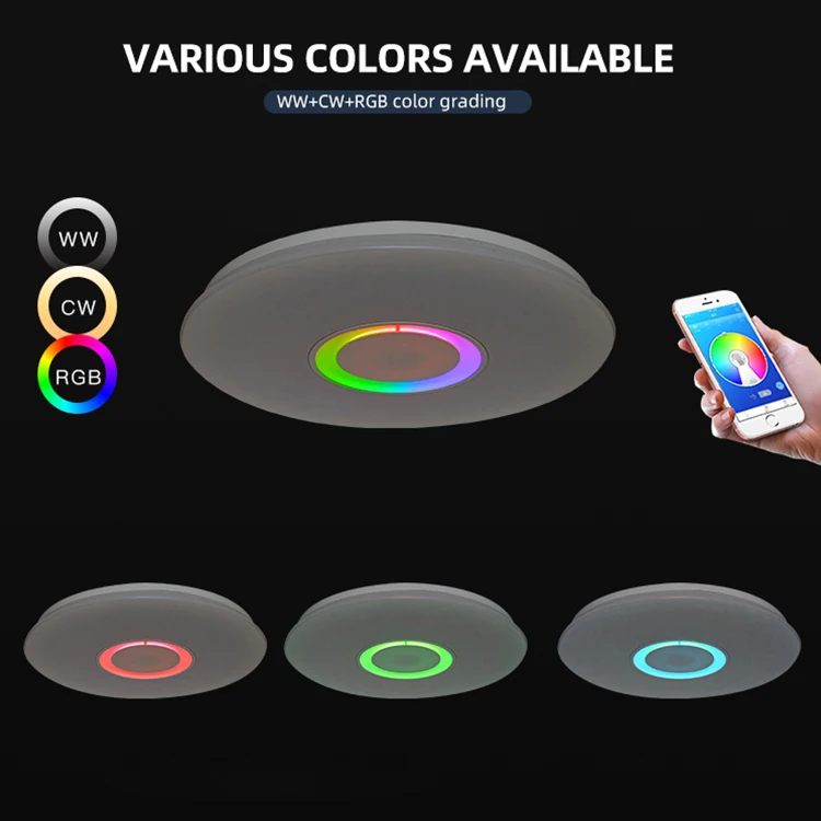 Modern Home Lighting Living Room Surface Mounted Round 24w 36w Acrylic Smart Music Led Ceiling Lamp