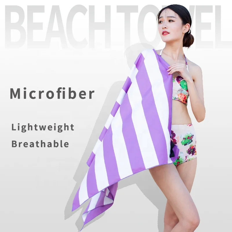 Manufacturer Custom Circle Sand Free Microfiber Suede Striped Beach Towels
