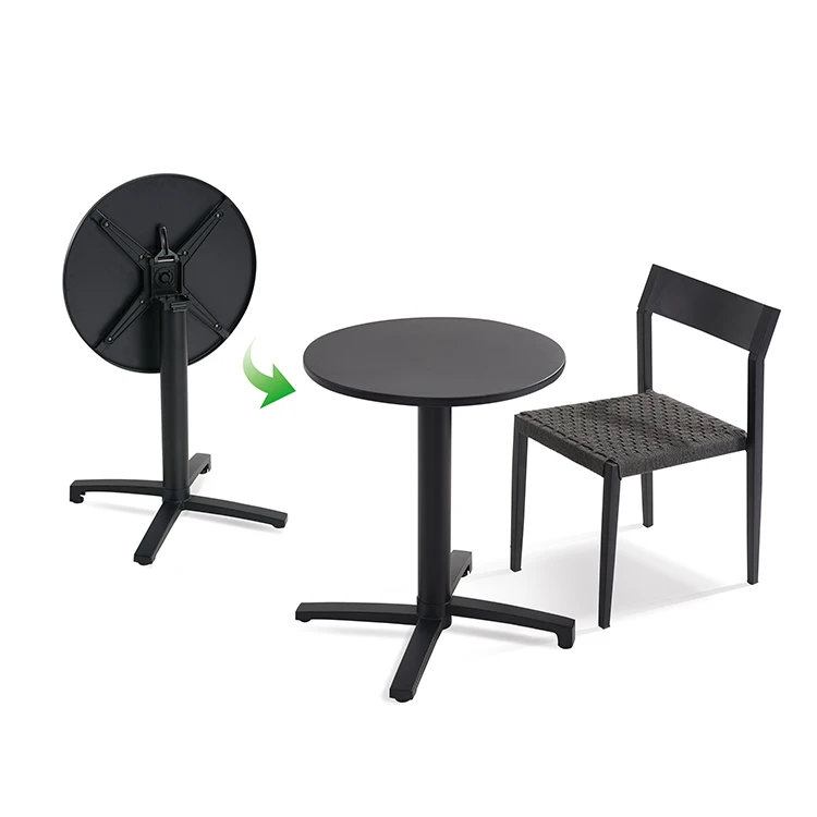 Outdoor Metal Tables Aluminum Black Small Round Table For Coffee Restaurant
