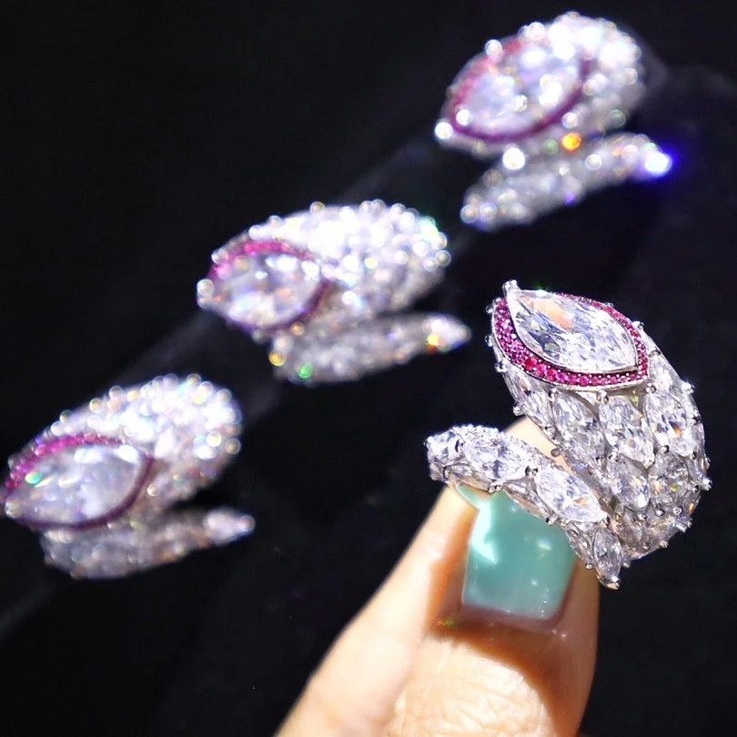 Хип-хоп 925 пробы серебро Циркон животное Золотое Ювелирное кольцо змея кольцо для женщин 2021