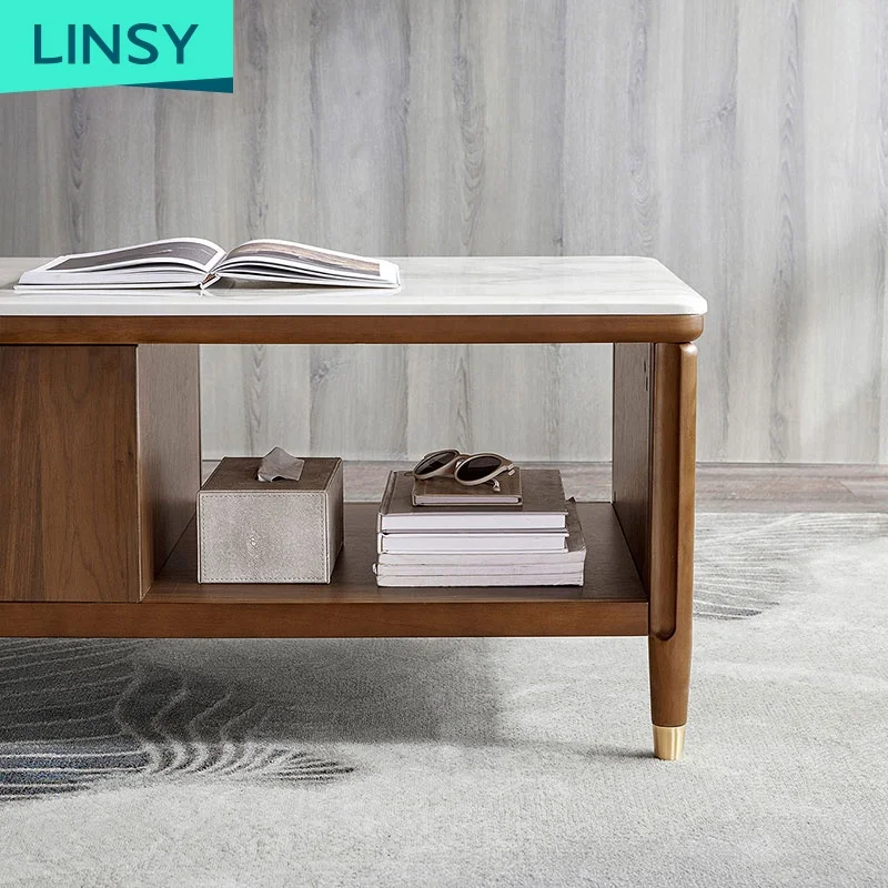 Linsy Antique Style Rustic Wood Marble Top Coffee Table Rectangle Square Tea Table  Ls173L1