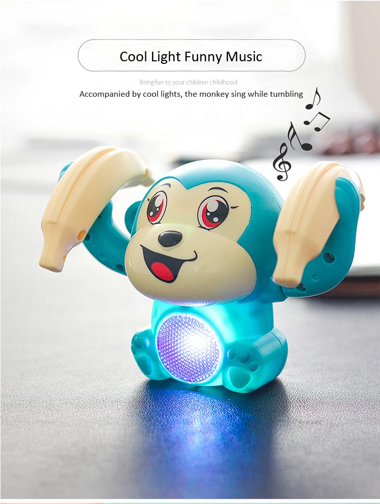Cute Design Cool Light Music New Arrival Kid Toys Newborns Animal Toys Gift Electric Tumbling Monkey Kid Dancing Plastic Toy