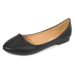 Soft Comfortable Pu Leather Plus Big Size Cusp Pointed End Nude Shoes Flat For Women Office Commute