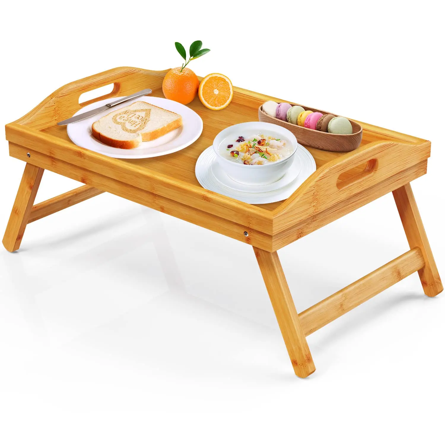 hot sale Natural Bamboo coffee Lap Breakfast Table Laptop Bed Serving Portable Wooden Tray With Leg