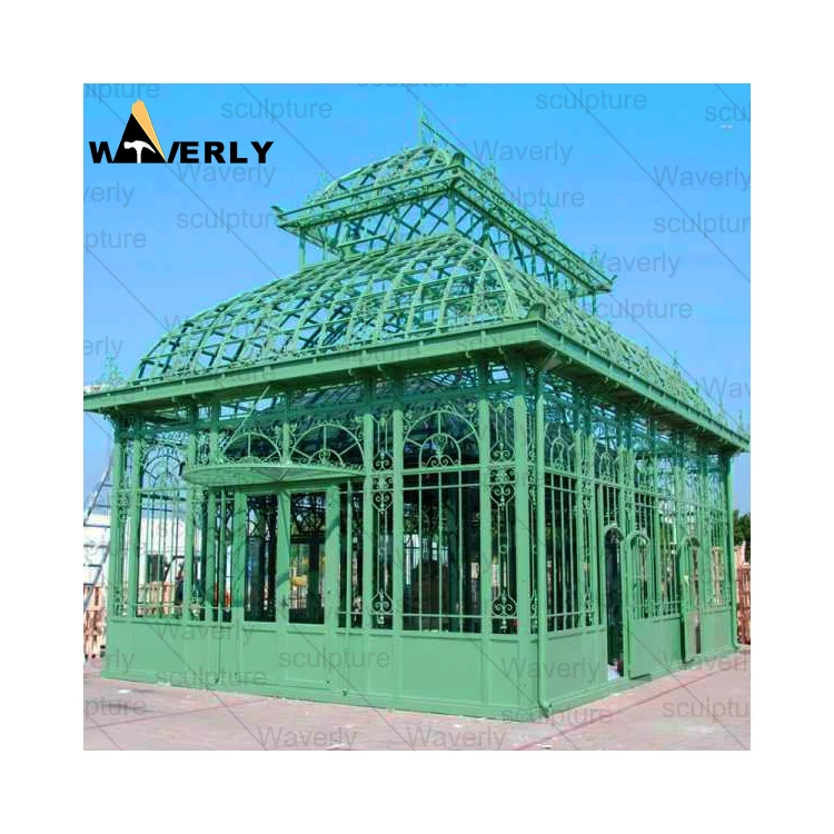 Modern European Garden Decor Victorian Wrought Iron Gazebo Custom Casting Outdoor Landscape Luxury Green Metal Cast Iron Gazebo