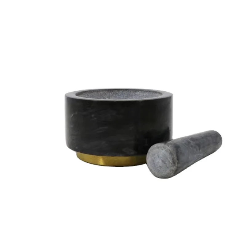 Black Granite Stone Mortar And Pestle With copper base