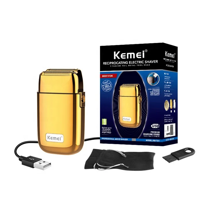 Сильная мощность km-tx1 электробритва Amazon горячая Распродажа Kemei TX1 металлический корпус бритвенная головка USB зарядка Борода бритвы