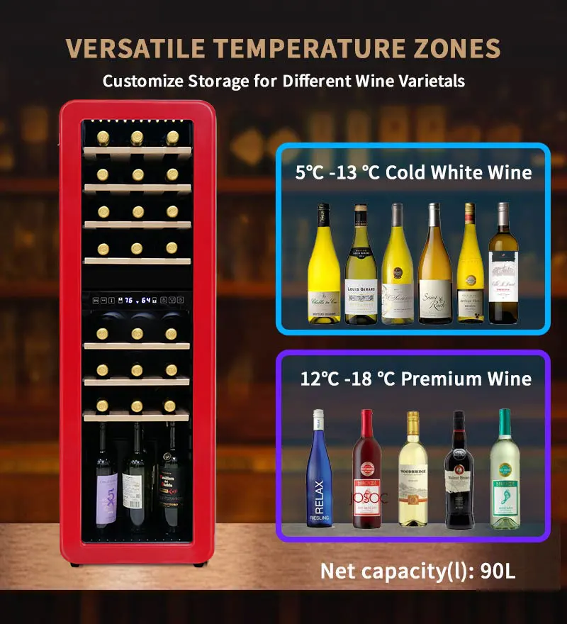 86L Single Temperature Glass Front Door Dual Zone Red Wine Fridge Chiller Cooler Manufacturers B78