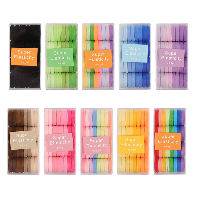 wholesale Women scruchies Colorful Girls Ponytail Holder Scrunchie Hair Tie Elastic Nylon Hair Ropes boxed