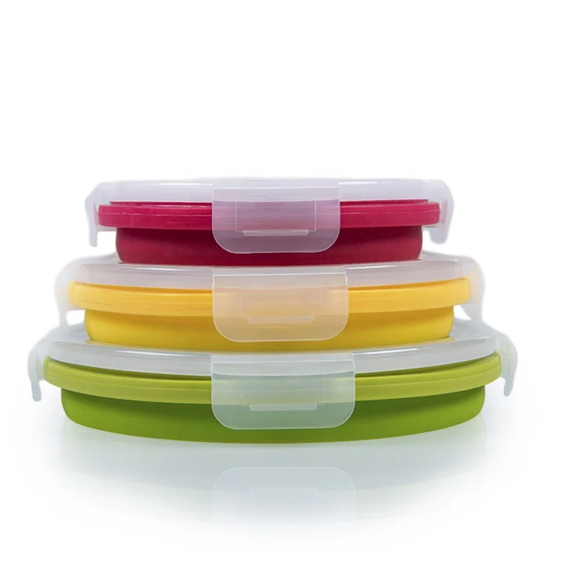 3Pcs Bowl Sets 350/500/800 ml Silicone Folding Lunch Box Folding Bowl Silicone Foldable Salad Bowl lunch box with Lid