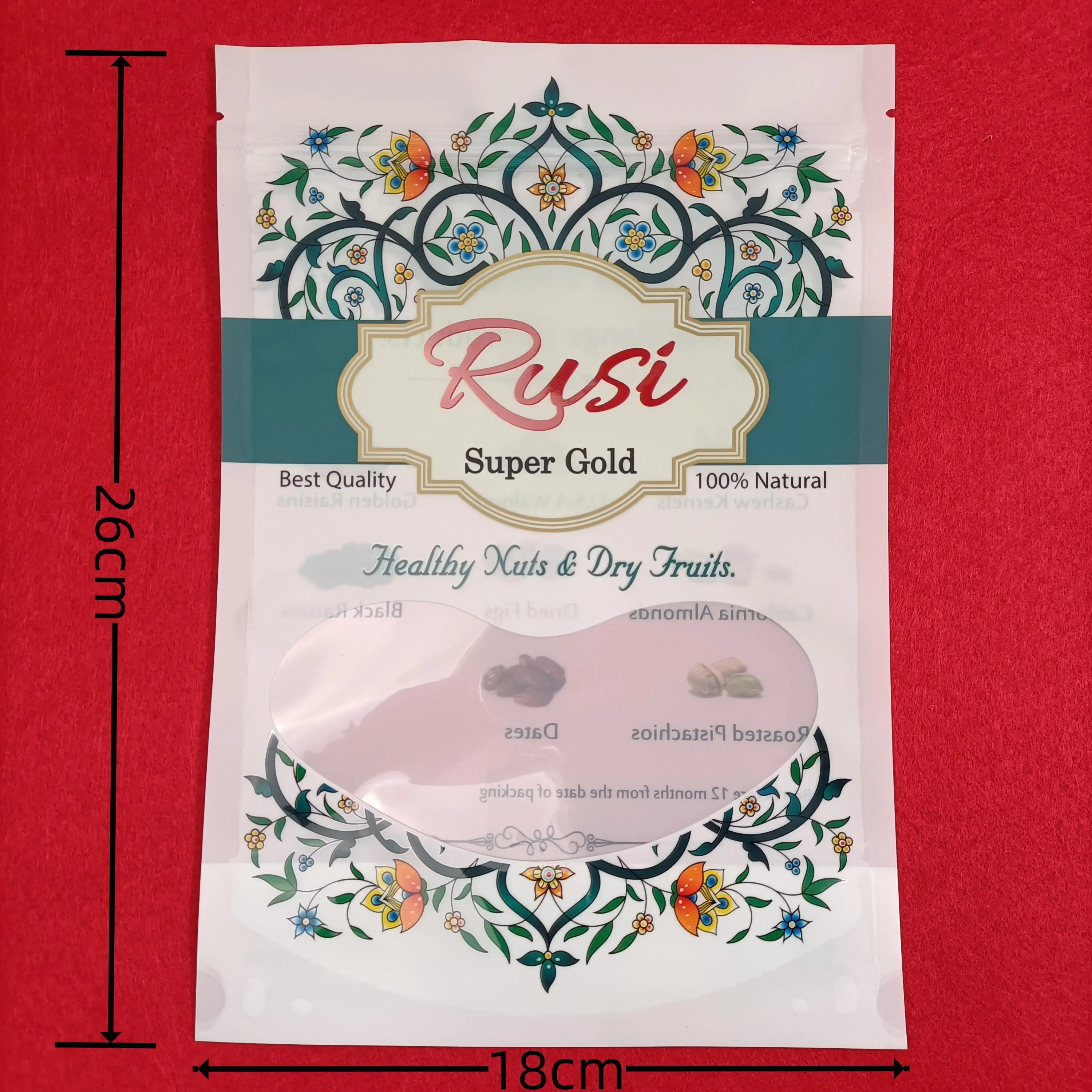 Top Zip Plastic Bag Food Packaging 3 Side Seal Zipper Bag Stand Up Pouch Ziplock Bag for Healthy Nuts and Dry Fruits