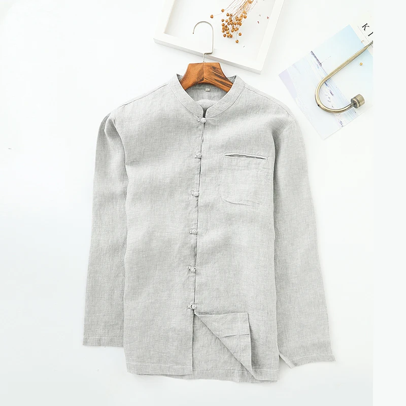 Hot Selling Shirt Supplier Plain Long Sleeve Mandarin Collar Shirt