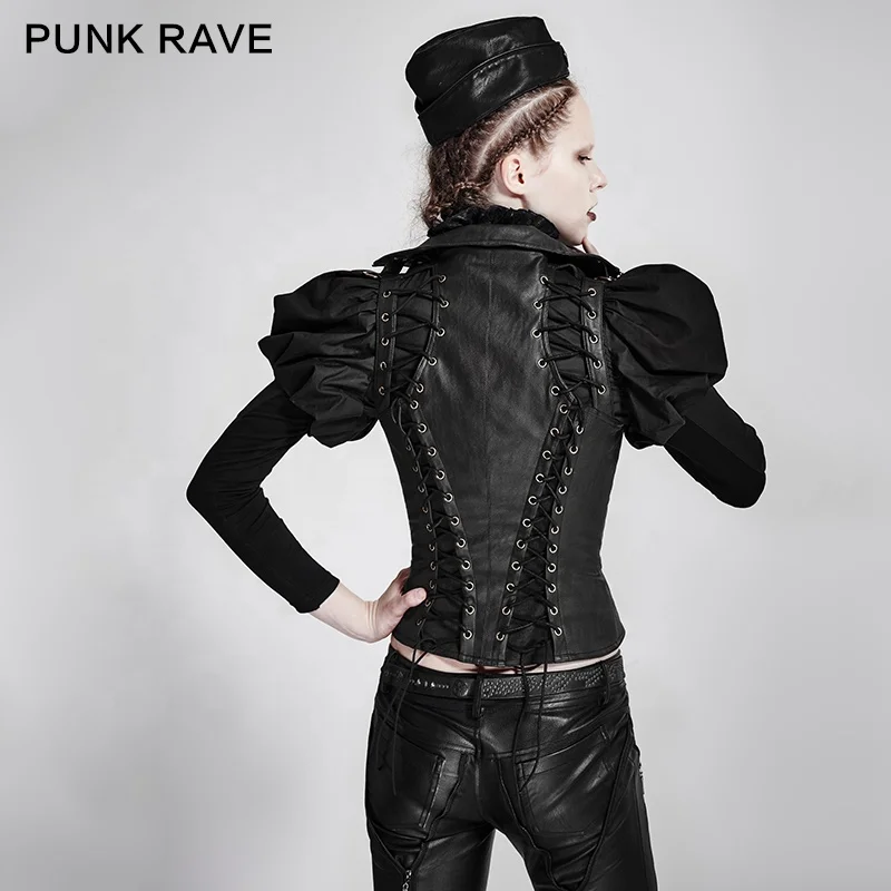 PUNK RAVE Y-674 2019 Designer Leather Waistcoat Steampunk Biker PU Waistcoats  for Women