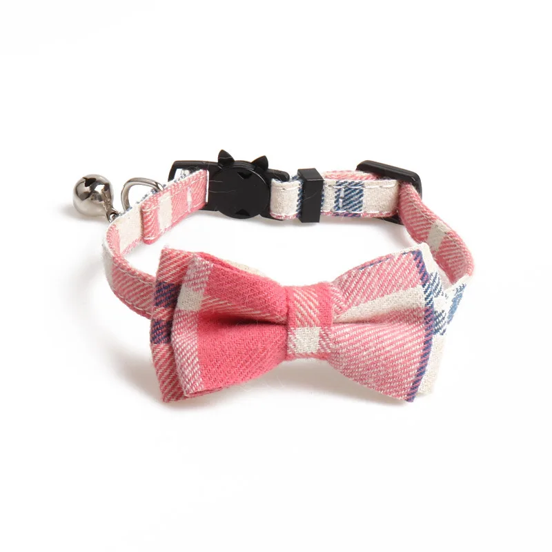 Fashion Plaid Cotton Bow Tie Cat Dog Necklace Choker Cute Pet Wedding Collar with Bell
