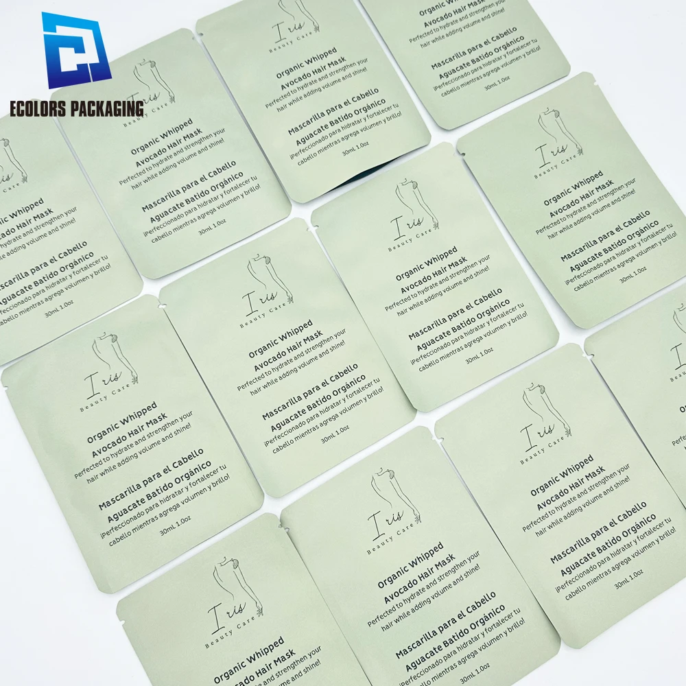 Low Moq Matte Finished Soft Touch 3 Side Seal Packaging Bag Hair Mask Sachet Cosmetic Sample Pouch With Logo