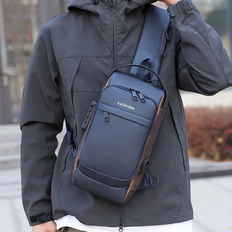 New Design Outdoor Sports Shoulder Messenger Bag Fashion Waterproof Chest bag USB men Cross body Sling Bag Men