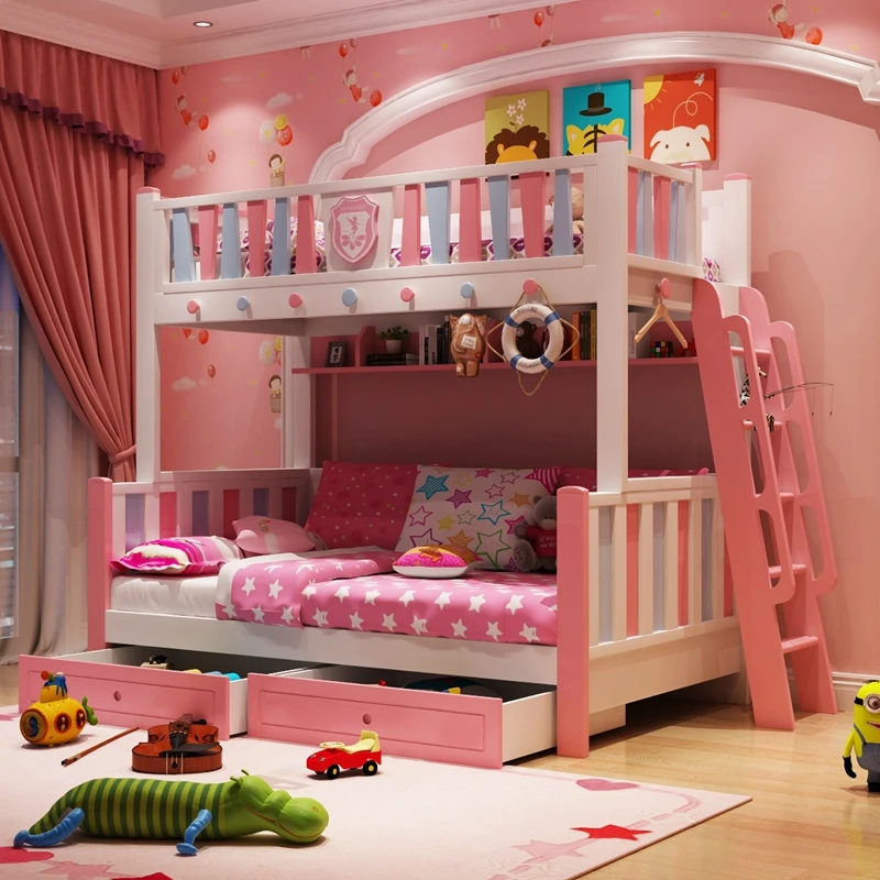 Children Furniture bunk bed children wooden bunk bed with slide for girls