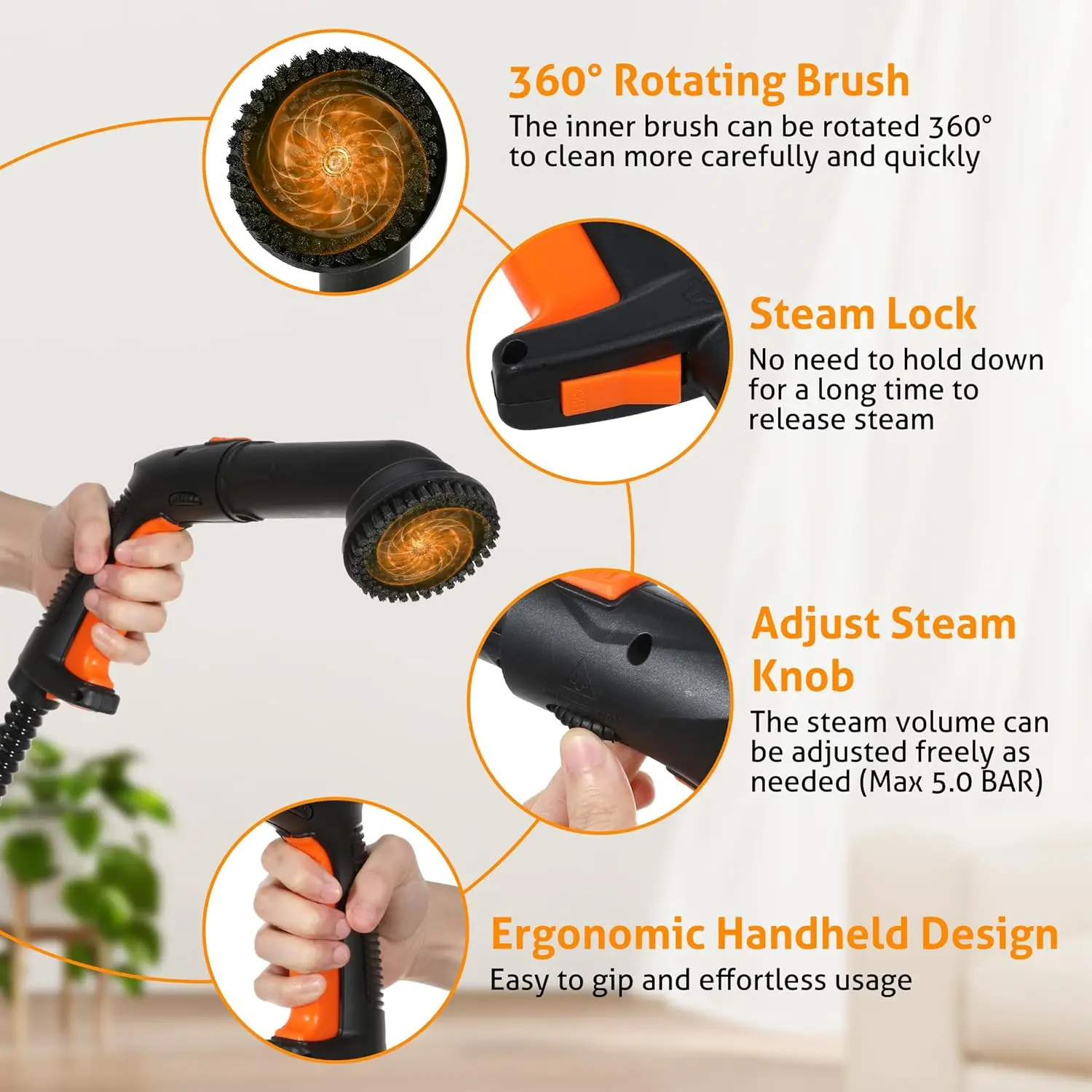 2024 Latest Steam Cleaner 5M Extra-Long Power Cord Home Floor Cleaning Car Steam Cleaning Machine Handheld Steam Mop