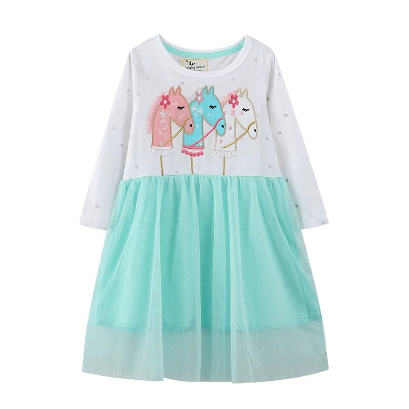 Trending 2022 Birthday Casual Style Full Sleeves Tulle Embroidered Mint Green Pretty Dresses For Girls