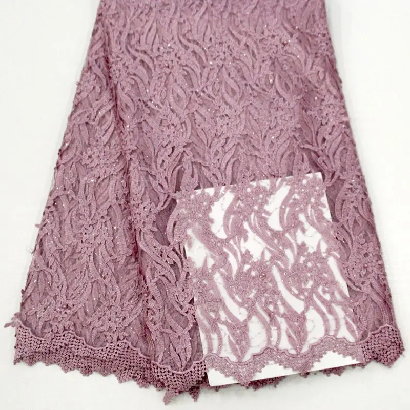 
Luxury Edge Embroidered Mesh Voile Lace Fabric African Beads Embroidered Tulle Fabrics Twist Flowers Striped Cloth 