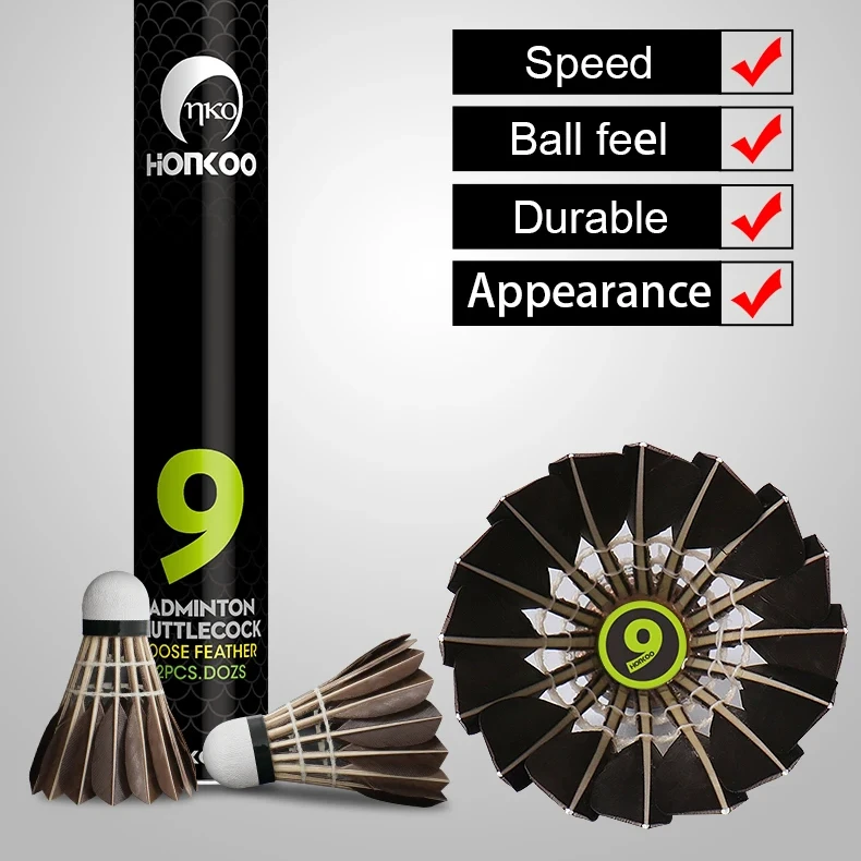 Top Quality Black Goose Feather Badminton Shuttlecock Ball for Professional Tournament Best Durability 12pcs shuttle cock