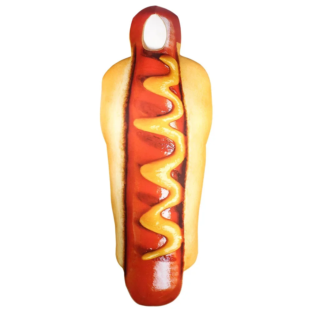 Adult Funny 3D Print Hamburger French Fries Sausage Hot Dog Costume Cosplay Halloween Men Women Family One-Piece Food Costume