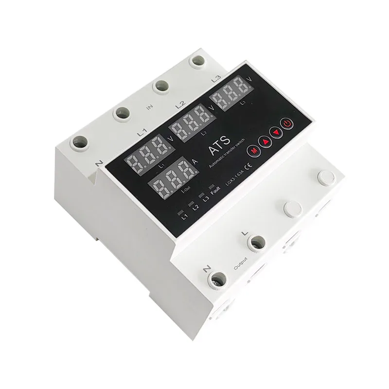 New design 3P over and under voltage protection adjustable ats 220V 63 amp changeover switch price