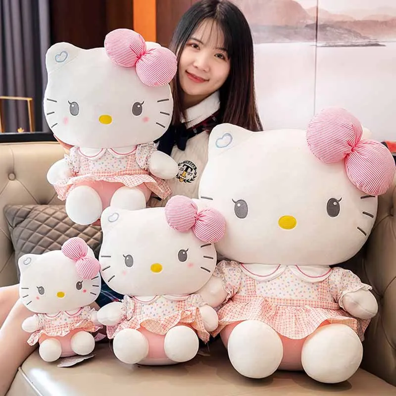 Sanrios Cute Plushies Hello KT Cat Dolls Pink Soft Stuffed Animal Pillow KT Cat Plush Toy Girl Birthday Gift