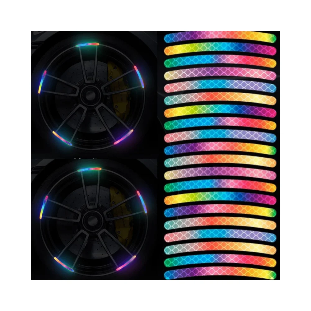 20PCS Automotive Waterproof Night Safety Decals Car Wheel Rim Tapes Decoration Stickers Reflective Wheel Rim Stripe Decal