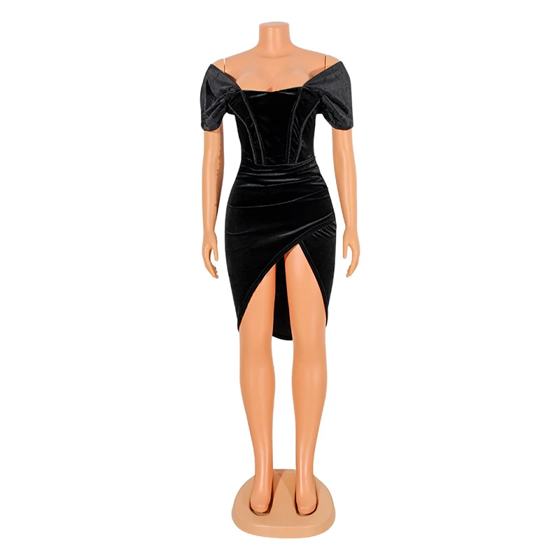 Mainingl Sexy Ladies Dress Off Shoulder Velour Split Club Wear Evening Dresses Women Short Dresses