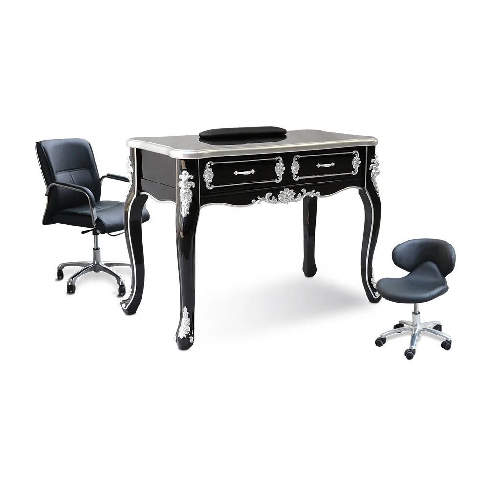 Kangmei Beauty Nail Salon Furniture Modern Luxury Black Manicure Table Nail Technician Desk With Drawer