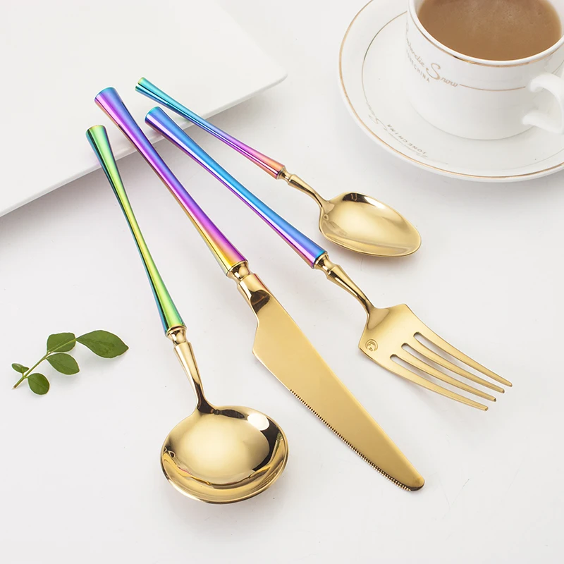 Wedding Titanium Color Gold stainless steel spoon Fork flatware set