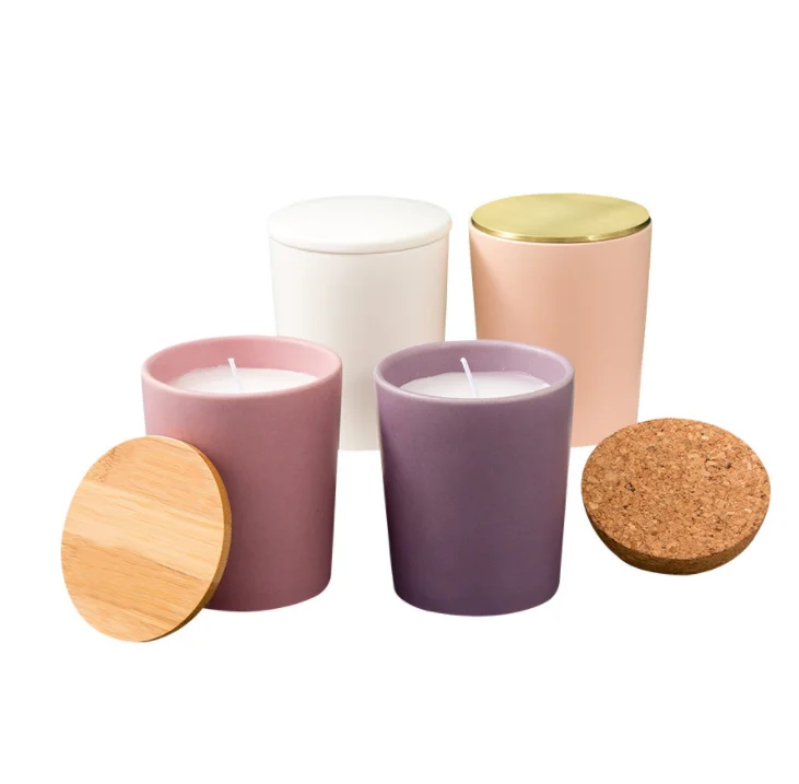 Wholesale Mini Matte Custom Printed Cylinder Concrete Candle Jar  With Lid