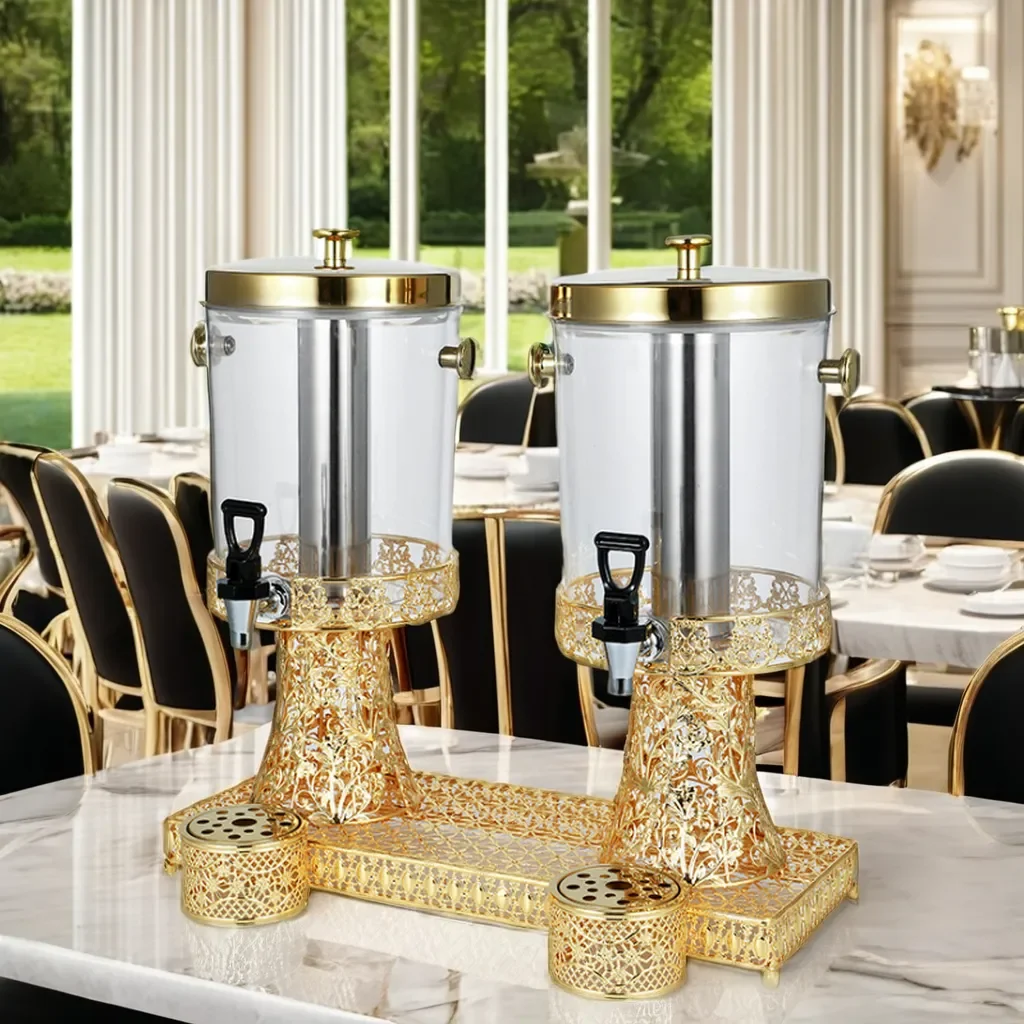 Wedding Beverage Dispenser Upscale Golden Steel Cold Juice Drink Dispensers with Large Capacity for Event Use