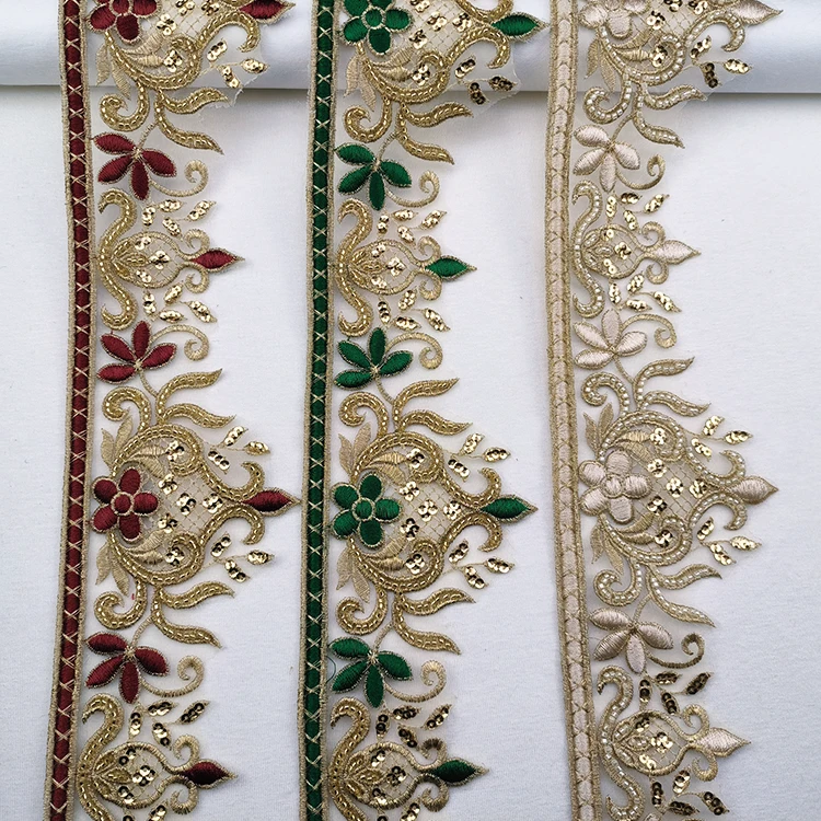Beaded Lace Fabric For Elegant Wedding Applique Embroidered Beaded Bridal Lace Trim Border Embroidery For Wedding Dress