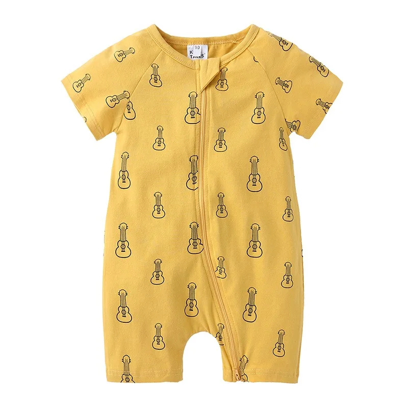  INS Amazon summer baby short sleeved clothes newborn print double zipper jumpsuit male climbing for a