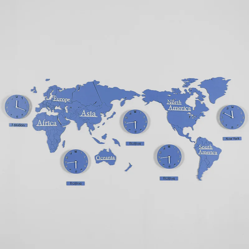 3D Silent Wall Clock Solid Wood World Map Wholesale